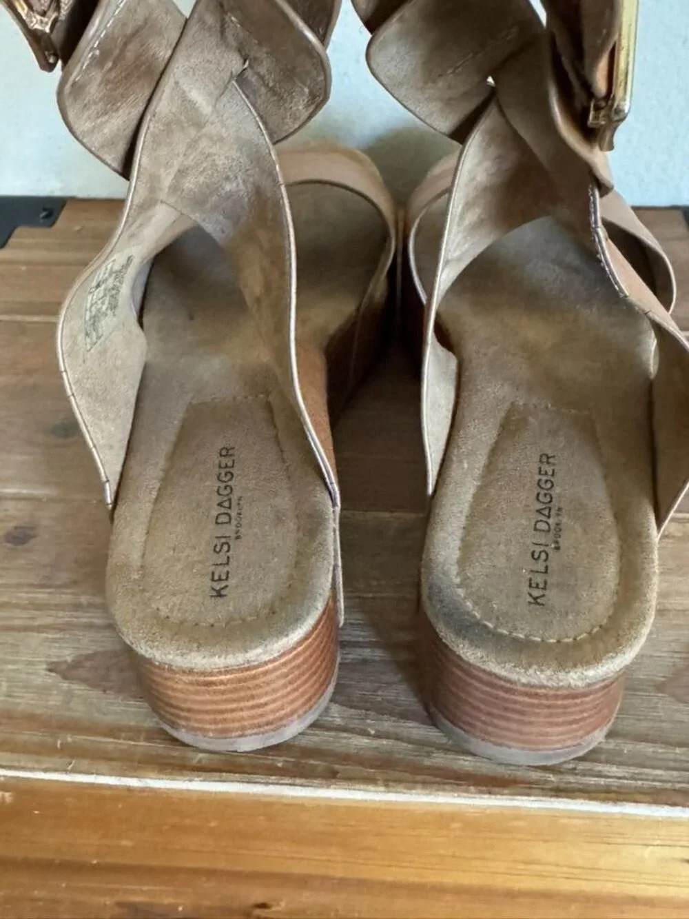 Kelsi Dagger Dunes Leather Brown Peanut Ankle Wrap Platform Sandals Size 8.5